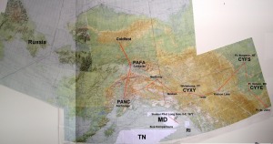 WAC Charts of Alaska and northwest Canada showing routes flown