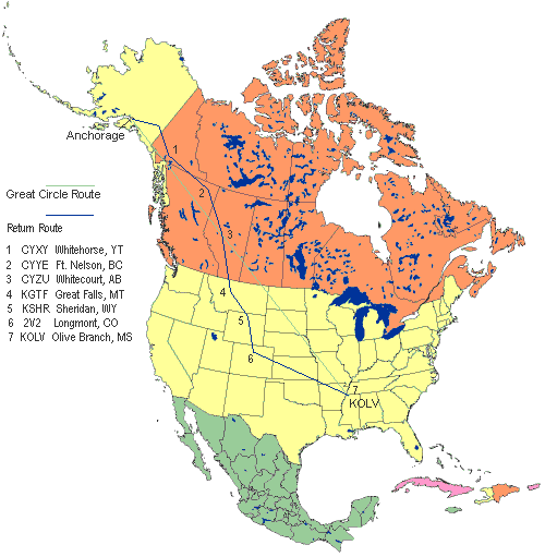 Map of return flight